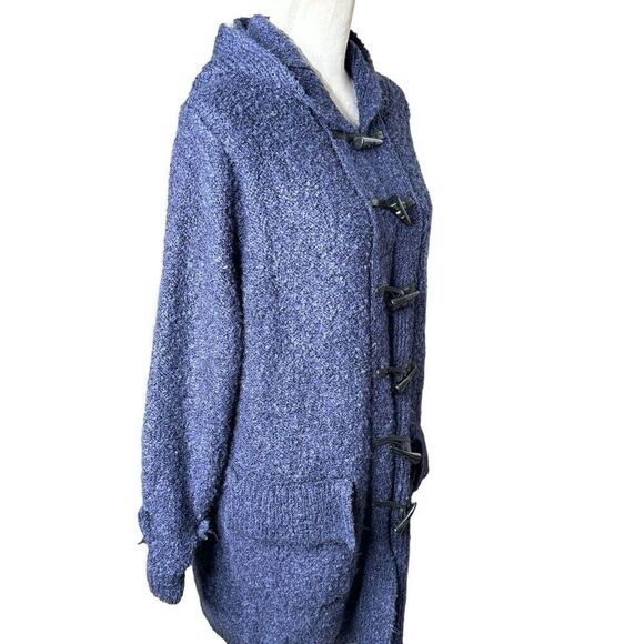 Gretchen Scott Boucle Stadium Coat Blue Pockets Hood Toggle Buttons Size Large - Picture 3 of 8